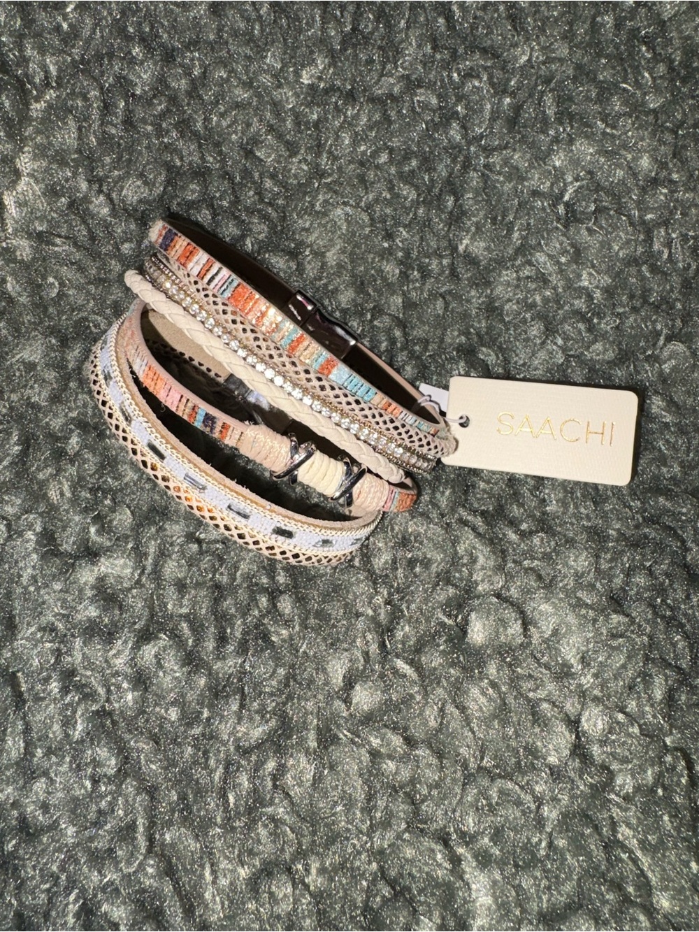 SAACHI Beige, Coral & Light Blue Multi-Strand Wrap Bracelet